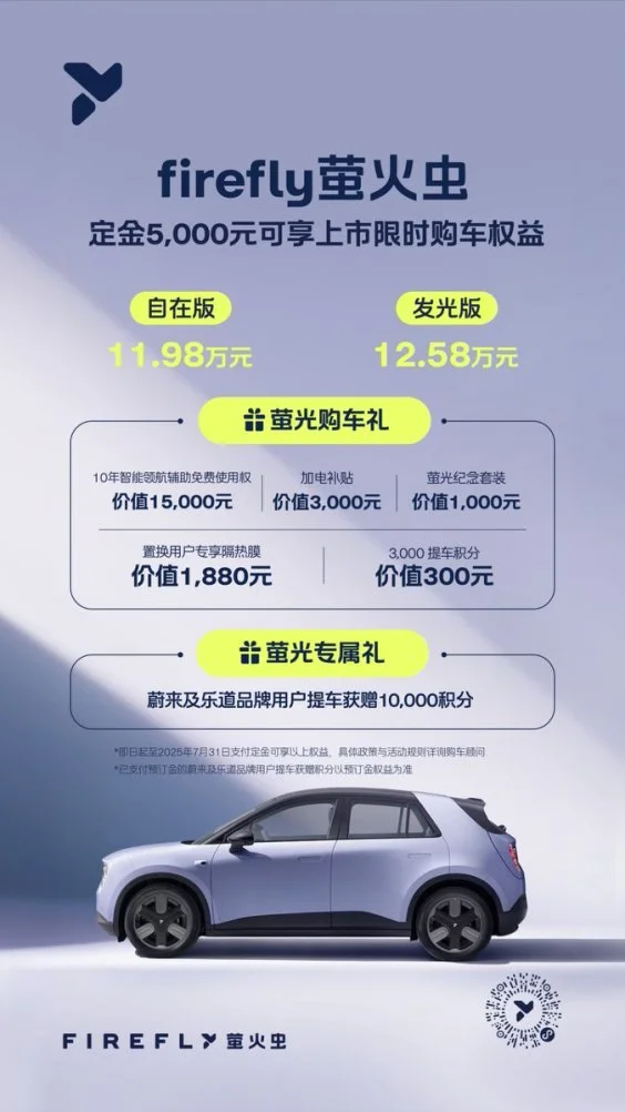 蔚來全新品牌firefly螢火蟲正式上市，11.98萬元起
